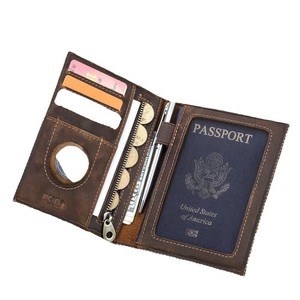 Porte-passeport de <span class=keywords><strong>voyage</strong></span> en cuir véritable, multifonctionnel, avec fermeture éclair, pour organiser, ranger et protéger les documents de <span class=keywords><strong>voyage</strong></span> - Product Image 1