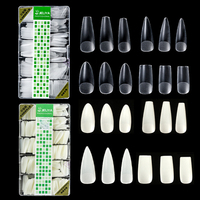 Boîte de 500 Capsules d'Ongles Gel X Personnalisées Couverture Totale Effilées Sans Ligne Blanche, Faux Ongles Amande Carrés Ballerine