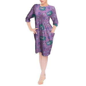 Strega e zucche personalizzate abiti di Halloween girocollo Tshirt abito manica lunga lunghezza al ginocchio per le donne tasca allentata Casual - Product Image 4