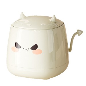 Creative Cartoon Desktop Trash Can Round Flip Top Lid Large Capacity Indoor Use Milky White Red Color - Product Image 1