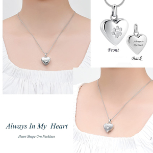 Wholesale Stainless Steel Pet Cremation <b>Urn</b> Jewelry for Ashes Paw Print Heart Pendant Memorial Necklace - Product Image 4