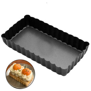 Rectangular Non Stick Tart Pan For Fruit Pie Baking With Scalloped Edge Design Black Color Oven Safe - Product Image 2
