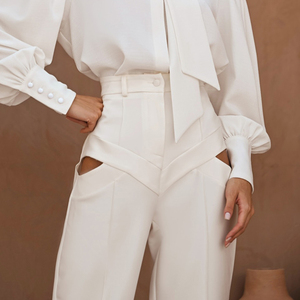 Nuovi <span class=keywords><strong>Pantaloni</strong></span> <span class=keywords><strong>Bianchi</strong></span> da Ufficio per Donna 2025, Design Elegante con Ritagli, <span class=keywords><strong>Moda</strong></span> Chic, Vita Alta, <span class=keywords><strong>Pantaloni</strong></span> Lunghi per Signore - Product Image 3