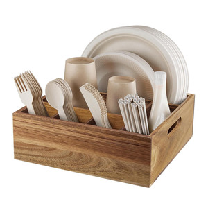 Nouveautés : Organisateur de couverts en bois d'acacia à 6 compartiments pour comptoir de cuisine - Product Image 2