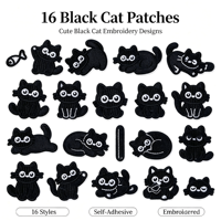 Lot de 16 écussons thermocollants chat noir pour vêtements, chapeaux, sacs, chaussures, chaussettes, pour cadeaux DIY, activités commerciales, décoration, uniformes