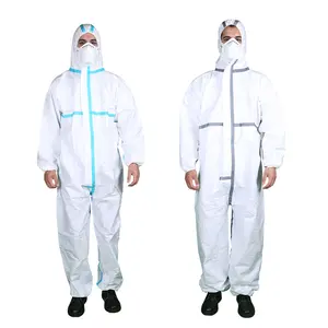 Manufacture Price Disposable Coverall Type4/5/6 Disposable Coverall White Microporous 63g disposable coverall With Colored Tape