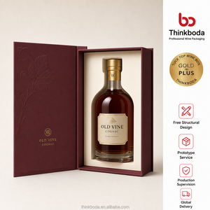 Caja Rectangular Alta para Licores, Superficie Mate Color Borgoña, Gráfico Personalizado de Viñas Doradas para Cognac Premium, Suministro al por Mayor - Product Image 1