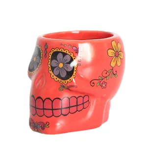 Taza de cerámica personalizada para el Día de los muertos, taza de calavera de azúcar con cierre de amor, colores brillantes, taza de café para bebidas
