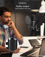 Kit de microphone à condensateur USB 5V X3 16mm avec bras articulé, câble de données, support, cardioïde 20Hz-20kHz 96kHz/24bit pour podcast et streaming