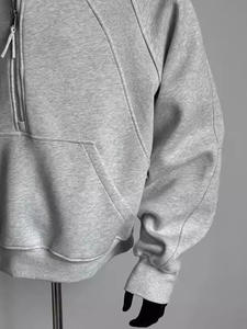 Cleanfit Half Zipper Heavy Deconstruction Sweater Hommes <span class=keywords><strong>American</strong></span> Style Stiff Boxy Short Stitching Hoodie Jacket - Product Image 4