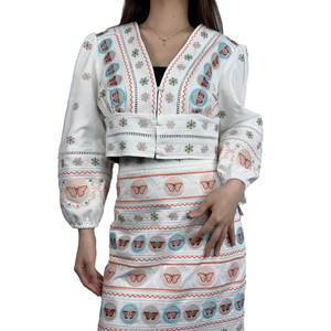 OEM donna abito in popeline di cotone ricamato farfalla multicolore in <span class=keywords><strong>pizzo</strong></span> motivo Vintage con bottoni Set completo traspirante - Product Image 4