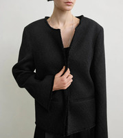 Blazer en tweed uni pour femme, en mélange de laine, style « Old Money », col rond, veste classique, haut de costume