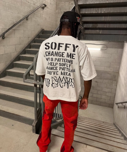 T-shirt Oversize Hip Hop con <span class=keywords><strong>Stampa</strong></span> Grafica Personalizzata, Logo e Scritte Distressed sul Retro, in Tessuto Pesante, Stile Streetwear - Product Image 1