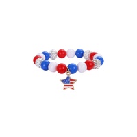Bracelet Bohème Tendance avec Perles, Breloques Émail Alliage Étoile Cœur Nœud Papillon Drapeau, Strass Plastique, pour Fête, Thème Fête Nationale des États-Unis