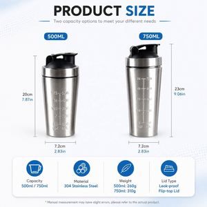 Bouteille d'eau de sport en métal sans BPA avec logo personnalisé, 500 ml, 750 ml, en acier inoxydable à paroi simple, shaker à protéines avec mesure - Product Image 4