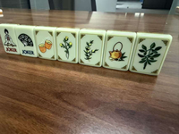 Ubin Mahjong Amerika Motif Taman Bunga Sakura Oriental dengan Akrilik Hijau Giok, Kompas Emas, Angin, dan Joker Kipas untuk Hiburan
