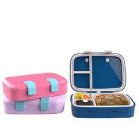 Boîte à bento portable, réutilisable, empilable, mignonne, avec couvercle en plastique, 3 compartiments, étanche, passe au lave-vaisselle, pour adultes et enfants