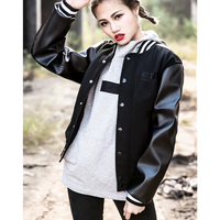 Blouson bombardier d'hiver noir de style vintage pour hommes simple boutonnage avec toile en cuir véritable brodée OEM Letterman Design