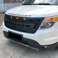 Explorer 2012-2015 Grille de pare-chocs avant en ABS noir avec 3 barres lumineuses à LED et grille de calandre en nid d'abeille pour Ford
