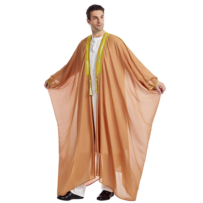 Khaki Chiffon Emobroidery Dress Arabic Robe