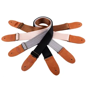 Sangle de guitare électrique et acoustique réglable et durable avec embouts en cuir et coton pur - Product Image 1