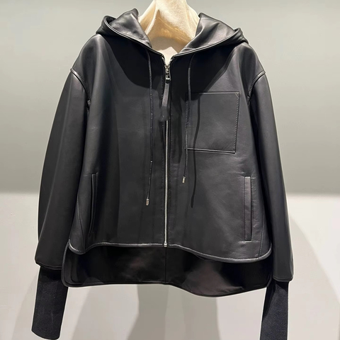 320 New Arrival 2025 Fashion Zipper Leather Jackets Hoodies Sheepskin Jackets for Women