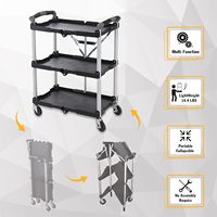Chariot de service pliable à 3 niveaux Pack-N-Roll, plateforme OEM, capacité 150 lb, roues silencieuses, plastique, pour maison, bureau, restaurant, entrepôt