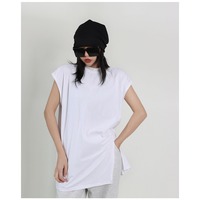 Nouveau débardeur sans manches en pur coton à col montant et fente latérale, style coréen minimaliste, coupe ample, pour superposition, collection été 2026