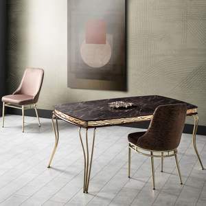 Silla de Comedor Moderna Marmaris Marrón, Asiento Tapizado, Patas de Acero Inoxidable, Muebles para el Hogar - Product Image 5