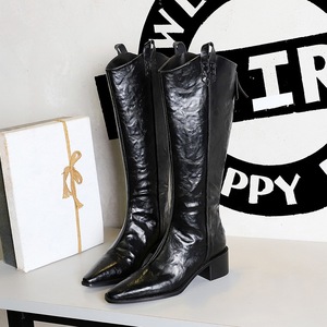 Bottines longues vintage pour femmes, style western, bout pointu, chaussures tendance, automne-hiver, talon épais, bottes hautes pour femmes - Product Image 6