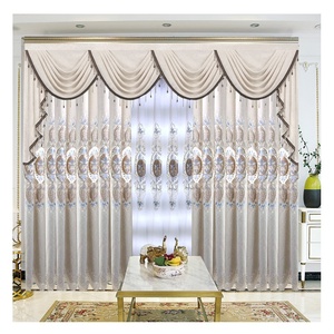Cortinas Opacas <span class=keywords><strong>Beige</strong></span> con Bordado Jacquard de Lujo Estilo Europeo Personalizadas al por Mayor para la Sala de Estar - Product Image 1