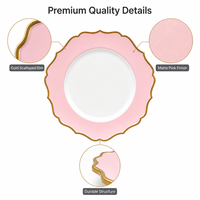 Assiettes de présentation festonnées blanches et roses de 13 pouces avec bord doré – Assiettes de table élégantes en plastique pour mariages, fêtes et décorations de vacances