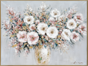 <span class=keywords><strong>Peinture</strong></span> à l'huile murale abstraite florale peinte à la main, <span class=keywords><strong>bouquet</strong></span> <span class=keywords><strong>de</strong></span> fleurs roses et blanches dans un vase texturé, pour la décoration intérieure - Grande Vente - Product Image 3