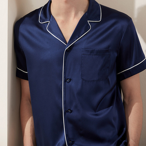 Nuovo arrivo del commercio all'ingrosso di lusso blu di notte insieme del vestito degli uomini degli indumenti da notte <span class=keywords><strong>pigiama</strong></span> di raso di seta degli uomini - Product Image 3