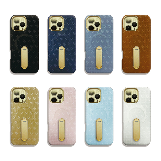 High Quality Luxury Magnetic Wireless Charging Shockproof armor Full Grain Pu Leather Mobile Phone case with Stand for Iphone17