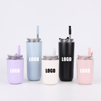 Mug à café en acier inoxydable de haute qualité 280 ml 480 ml, tasses de voyage isothermes à double paroi avec paille et couvercle rabattable, thermos