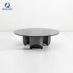 Mesita de centro de lujo de acero inoxidable, mesa de centro de latón templado de cristal negro - Product Image 6