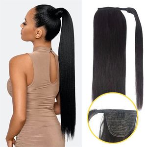 Extension de queue de cheval en cheveux humains Remy malaisiens de 14 à 30 pouces, à clipser, à enrouler, lisse, aspect naturel - Product Image 2