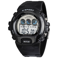 Jam Tangan Digital LASIKA W-F139 K-Sport Tahan Air 3BAR Lampu Latar LED Alarm Stopwatch Bebas Hg TPU Baterai Berkualitas Tinggi Unisex