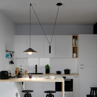 Suspension moderne réglable en fer avec poulie centrale E27 pour salle à manger, cuisine, café, avec température de couleur 3000K, 4000K, 6000K
