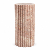 Table d'appoint personnalisée en marbre rose crème avec socle en colonne festonnée, présentoir pour galerie, hôtel, salle d'exposition, mobilier en pierre