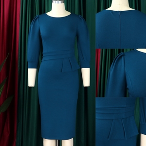 Abiti da <span class=keywords><strong>Ufficio</strong></span> Trendy di Alta Qualità per Donne, Eleganti Vestiti <span class=keywords><strong>Casual</strong></span> con Collo Tondo, Mezza Manica e Spacco, Stile Africano - Product Image 3