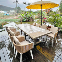 Table de salle à manger extensible en alliage d'aluminium commercial, imperméable, pour restaurants, cafés et salons de thé, ensemble table et chaises d'extérieur