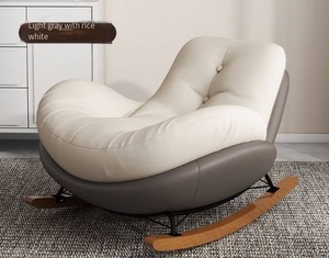 Fauteuil à bascule élégant et rembourré avec coussins épais et base en bois, chaise longue confortable pour chambre à coucher - Product Image 4