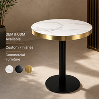 Ensemble de salle à manger moderne de luxe en pierre frittée, table ronde et chaises, finition dorée, mobilier commercial pour café