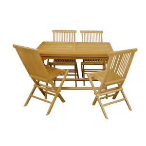 ชุดโต๊ะไม้สักพร้อมเก้าอี้พับได้ 4 ตัว - Product Image 1