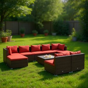 Set Lounge da Giardino in Rattan Marrone per 6 Persone, Arredamento da Esterno Resistente alle Intemperie, Design Contemporaneo - Product Image 2