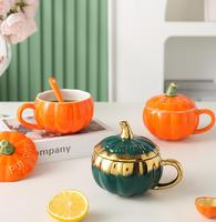 Tasse/Mug Céramique Créatif en Forme de Citrouille, Motif Dessin Animé d'Halloween, pour Café, Petit Déjeuner d'Enfant ou Soupe/Dessert