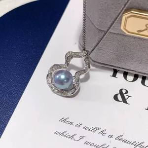 Colgante de Plata de Ley 925 31357DIY con Soporte Vacío Estilo Calabaza, Collar con Cuentas Redondas de 6-8 mm, Accesorios para Colgantes y Dijes de Perlas - Product Image 3