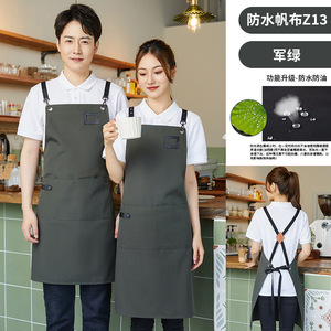 Canvas Apron Waterproof With Cross Straps Logo Design For Restaurant Bar Staff One Size Polyester Material - Product Image 3
